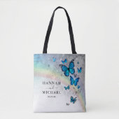Elegante Rainbow Silver and Blue Butterfly Wedding Tasche (Vorderseite)