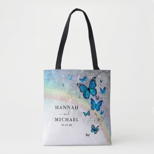 Elegante Rainbow Silver and Blue Butterfly Wedding Tasche (Vorderseite)