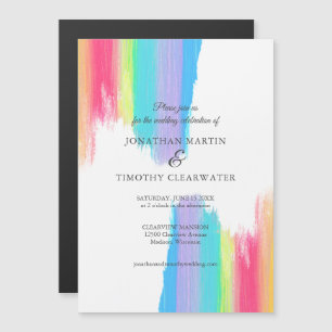 Elegante Rainbow Watercolor LGBTQ Hochzeit Magneteinladung