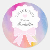 Elegante Rainbow Watercolor Niedlich Pink Bow Viel Runder Aufkleber (Vorderseite)