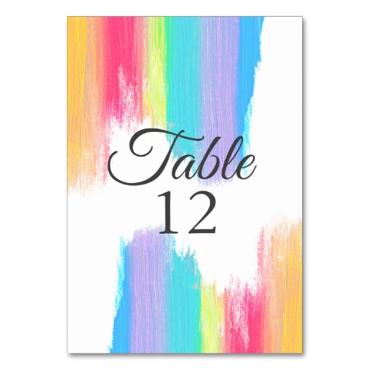 Elegante Rainbow Watercolor Wedding Tischnummer (Rückseite)