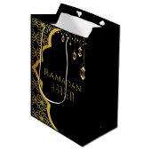 Elegante Ramadan Kareem Black Gold Medium Geschenk Mittlere Geschenktüte (Vorderseite Schrägansicht)