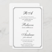 Elegante Ränder Schwarzweiß-Monogramm-Einladung Einladung (Vorne/Hinten)