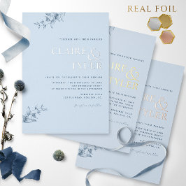 Elegante Real Foil Moderne Typografie Blaue Hochze Folieneinladung