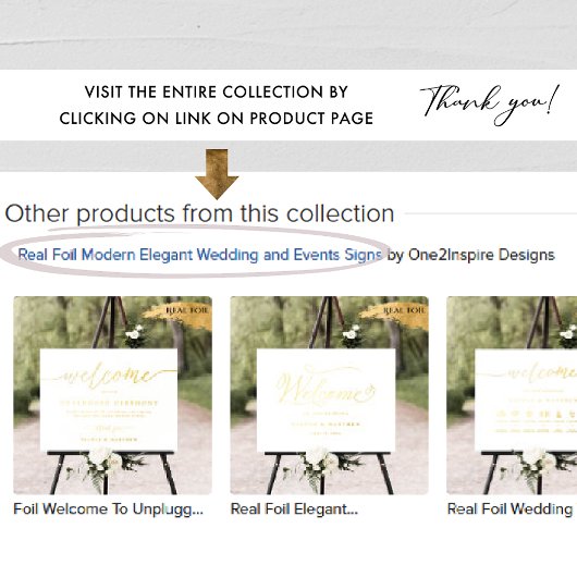 Elegante Real Foil Wedding Willkommen Vertikales Z Foliendrucke