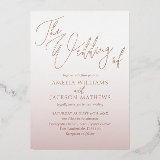Elegante Real Gold Blush Rosa Hochzeit Folieneinladung (Vorderseite)