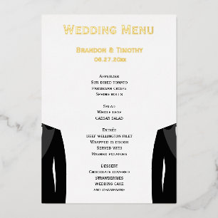 Elegante Real Gold Foil Gay Wedding Menu Cards Folieneinladung