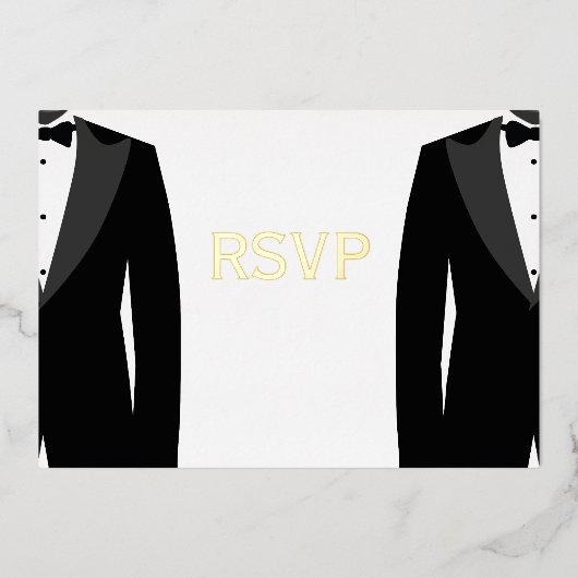 Elegante Real Gold Foil Gay Wedding RSVP Karten (Vorderseite)