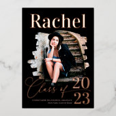 Elegante Real Rose Goldene Klasse des Abschlusses Folieneinladung (Vorderseite)