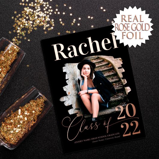 Elegante Real Rose Goldene Klasse des Abschlusses Folieneinladung