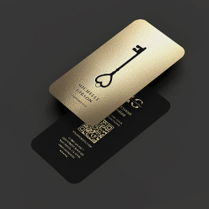 Elegante Realtor Monogram Black Gold Key Moderne Visitenkarte