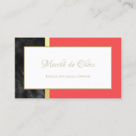 Elegante Red and Black Marble Gold Script Boutique Visitenkarte