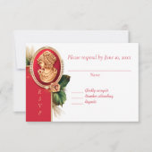 Elegante Red and Gold Cameo Wedding Response Card RSVP Karte (Vorderseite)