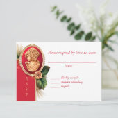 Elegante Red and Gold Cameo Wedding Response Card RSVP Karte (Stehend Vorderseite)