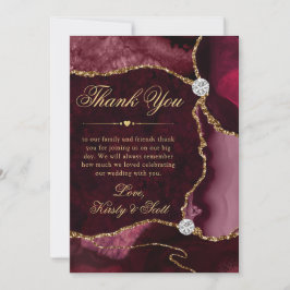 Elegante Red and Gold Glitzer Agate Wedding Dankeskarte
