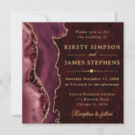 Elegante Red and Gold Glitzer Agate Wedding Einladung
