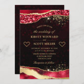 Elegante Red and Gold Glitzer Glam Tränen Hochzeit Einladung (Vorne/Hinten)