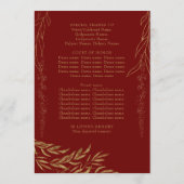 Elegante Red and Gold Leaf Quinceanera Programm (Rückseite)