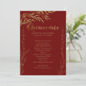 Elegante Red and Gold Leaf Quinceanera Programm (Stehend Vorderseite)