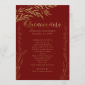 Elegante Red and Gold Leaf Quinceanera Programm (Vorderseite)