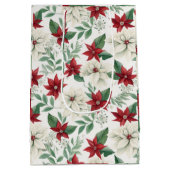 Elegante Red and Green Poinsettia Holiday Gift Bag Mittlere Geschenktüte (Rückseite)