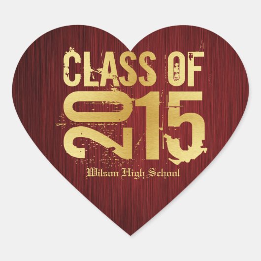 Elegante Red and Metalic Gold Class 2015 Herz-Aufkleber (Vorderseite)
