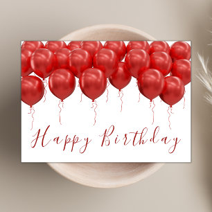 Elegante Red Balloons Modernes Script Happy Birthd Karte
