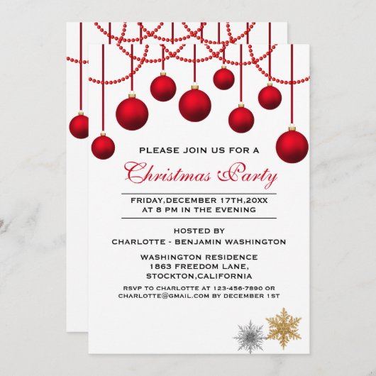 Elegante Red Bauble Weihnachtsfeiertage Party Einl Einladung (Vorne/Hinten)
