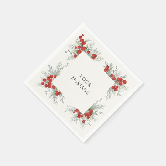 Elegante Red Berries Weihnachtsfeier Serviette (Ecke)