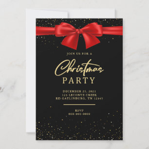 Elegante Red Black Bow Weihnachtsfeier Einladung