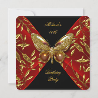 Elegante Red Black Gold Butterfly Geburtstagsparty Einladung
