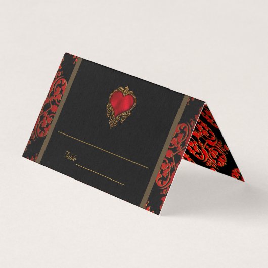 Elegante Red Black Gold Hochzeitstisch-Platzkarte (Vorderseite)