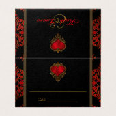 Elegante Red Black Gold Hochzeitstisch-Platzkarte (Außenseite Aufgefaltet)