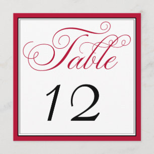 Elegante Red Black & White Script Tischnummer Card