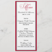 Elegante Red Black & White Script Wedding Menu Car Menükarte (Vorderseite)