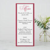 Elegante Red Black & White Script Wedding Menu Car Menükarte (Stehend Vorderseite)