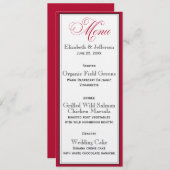 Elegante Red Black & White Script Wedding Menu Car Menükarte (Vorne/Hinten)
