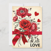Elegante Red Blume Bouquet mit Herz und Band Karte (Vorderseite)