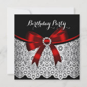 Elegante Red Bow Black Lace White Birthday Party 2 Einladung (Vorderseite)