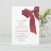 Elegante Red Bow Christmas Baby Shower Einladung (Stehend Vorderseite)