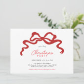 Elegante Red Bow Christmas Party Einladung (Stehend Vorderseite)