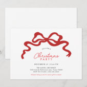 Elegante Red Bow Christmas Party Einladung (Vorne/Hinten)