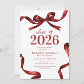 Elegante Red Bow Graduation Party Einladung (Vorderseite)