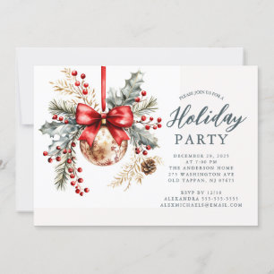Elegante Red Bow Holiday Party Einladung