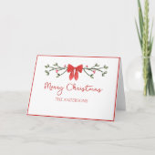 Elegante Red Bow & Holly Personalisierte Weihnacht Karte (Vorderseite)