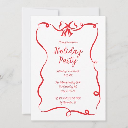 Elegante Red Bow Weihnachtsfeier Einladung (Vorderseite)