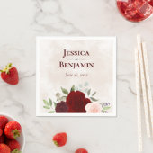 Elegante Red & Burgund Watercolor Rose Hochzeit Serviette (Beispiel)