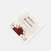 Elegante Red & Burgund Watercolor Rose Hochzeit Serviette (Ecke)