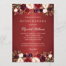 Elegante Red Burgundy Rose Quinceanera Einladung