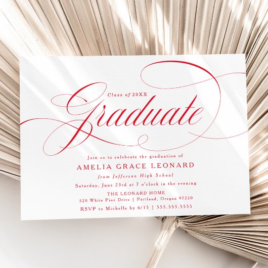 Elegante Red Calligraphy Graduation Party Einladung